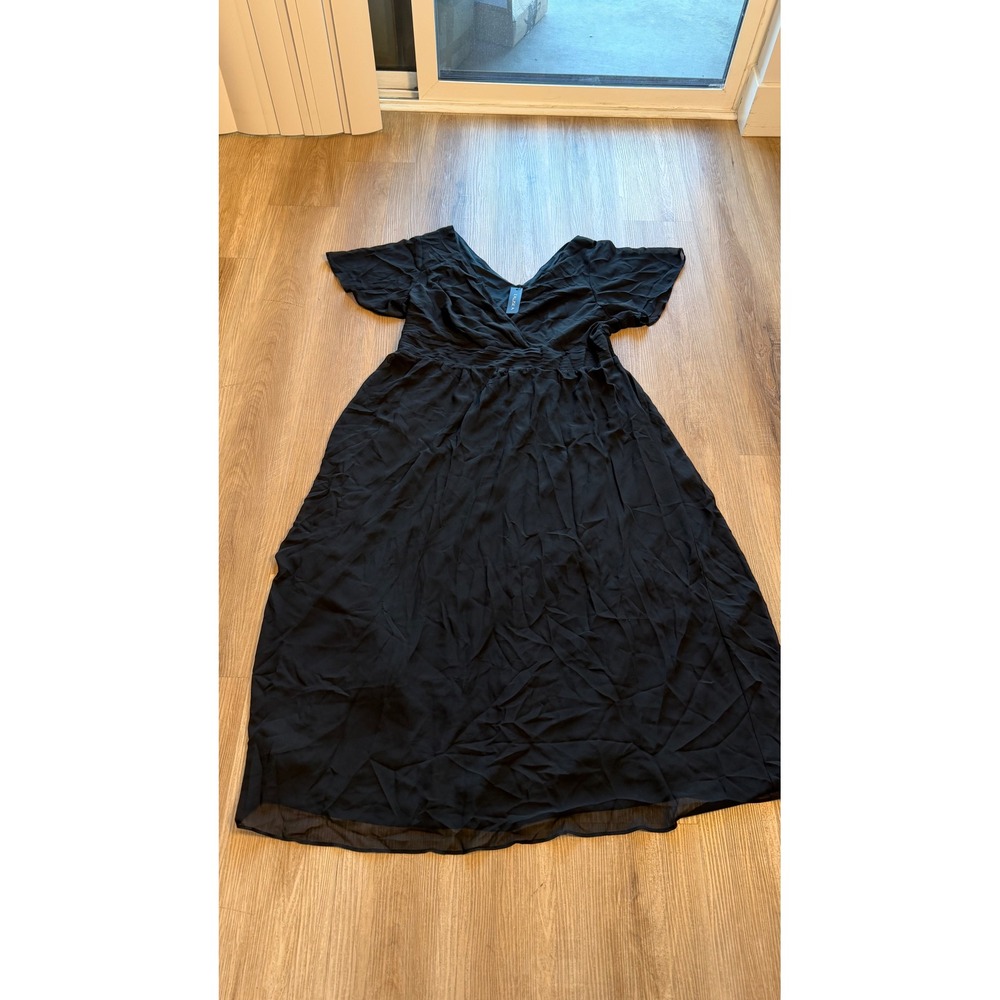 Talisea Black Maxi Dress Plus Size 20W V-Neck Short Sleeve Empire Waist Formal